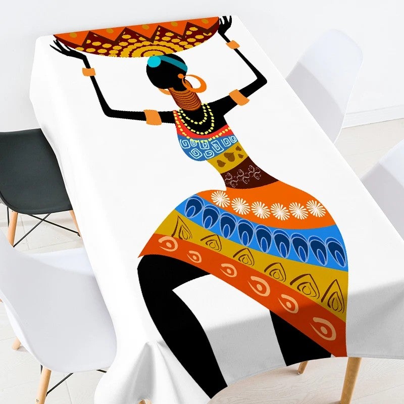 Bluejw Digital Printed African Tribe Woman Design Polyester Fabric Tablecloth - Image 1